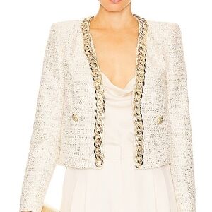 L'AGENCE Greta Champagne  Gold  Tweed Jacket with Gold Chain Trim Size 0(XS)